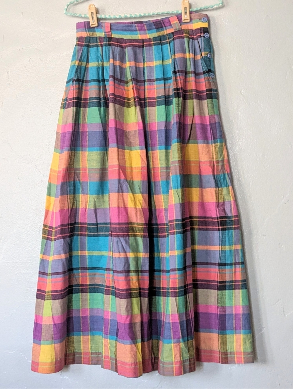 VTG Counterparts Rainbow Plaid Maxi Skirt - 100% Cotton Made in India - Size 6 - Picture 2 of 5